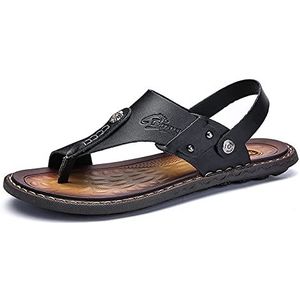 Heren sandalen PU lederen slippers zomer dual-purpose wandelen strandslippers lichtgewicht (maat: 39 EU, kleur: zwart)