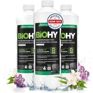 BiOHY Vloerreiniger voor dweilrobot-station met lentegeur (3 x 1 liter), reinigingsmiddel concentraat voor alle wis- en zuigrobots met natte functie, schuim-arm en streepvrij, voor alle vloeren