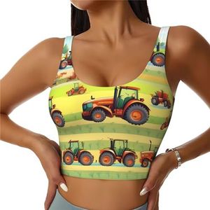 SABFWF Tractor Farming Print Yoga BH's, High Impact Support, Longline Design, voor Fitness, Hardlopen en meer, Zwart, S