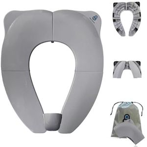 Baby Proof Me Essentials Peuter toiletstoelhoes met spatbescherming, opvouwbaar reispotje voor peuter met opbergtas, antislip toilettrainingszitje voor kinderen (grijs)