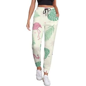 Flamingo En Blad Joggingbroek Voor Vrouwen Hoge Taille Joggers Casual Lounge Broek Met Zakken Voor Workout Running