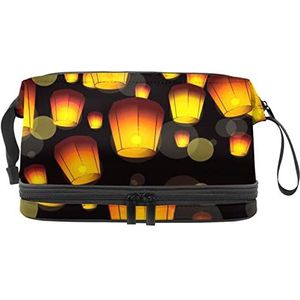 Grote capaciteit reizen cosmetische tas,Sky Lantern Festival Patroon,Make-up tas,Waterdichte make-up tas Organizer, Meerkleurig, 27x15x14 cm/10.6x5.9x5.5 in
