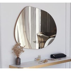 Gozos Denia Moderne industriële Spiegel | Wandspiegel met houten onderkant en inclusief montagemateriaal, afmetingen, asymmetrische spiegel, ideaal als decoratief object 75 x 55 cm