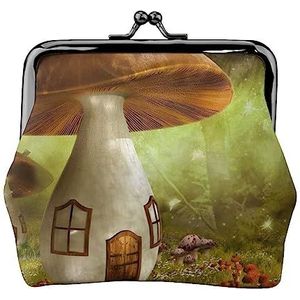 Paddestoel Huis Portemonnee Kus Lock Change Portemonnee Lederen Change Pouch Kleine Vrouwen Portemonnee Tas voor Geschenken, Zwart, Eén maat, Munten Pouch