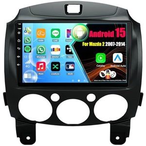 Android 15 Autoradio Voor Mazda 2 2007-2014 met Draadloze Carplay Android Auto, 9 Inch Autoscherm Soporta Bluetooth WIFI GPS FM/RDS(8Core(4+64GB))