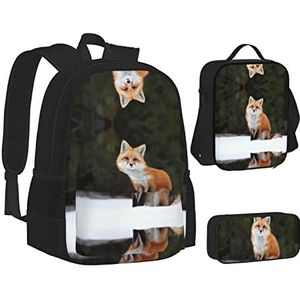 OGNOT Grappige Fox Print School Rugzak Tieners Meisjes Jongens Schooltassen, Lunchtas, Etui, Lichtgewicht Waterbestendig Boekentas, Grappige Vos, Eén maat, Schooltas Set