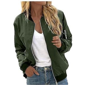Bomberjack Dames Effen Pilotenjack, Elegant Kort Sweatjack, Ritssluiting, Overgangsjack, Pilotenjack Met Lange Mouwen Met Zakken, Bikerjack, Casual Collegejack(Green,S)