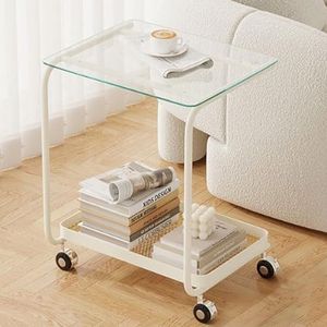 ZHDLDPUK C Bijzettafel, Gehard Glas Bank Tafel Met Metalen Frame, C Eindtafel Voor Bank, Snack Accent Tafel Voor Kleine Plaats, Woonkamer Slaapkamer Koffie Snack Laptop Sofa