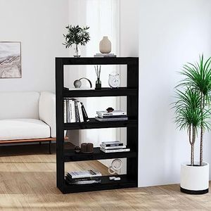 SMTSEC Boekenkast/kamerverdeler zwart 80x30x135,5 cm massief houten grenen meubels