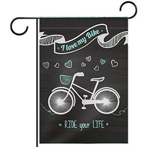 fiets en mijn fiets Tuinvlag 12x18 inch,Kleine tuinvlaggen dubbelzijdig verticale banner buitendecoratie