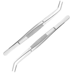 Medisch Roestvrij Stalen Pincet Set - 2 Stuks 16 cm Gebogen en Puntig Precisiepincet voor Waterhuisdieren, Koralen, Knutselen, Koken, Reparatie