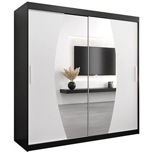 MEBLE KRYSPOL Elypse 200 slaapkamerkast met twee schuifdeuren, spiegel, kledingroede en planken - 200x200x62cm - mat zwart + mat wit