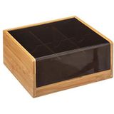 Theedoos/theekist bruin/zwart 6-vaks 22 x 21 cm van bamboe hout - Theezakjes doos/kist