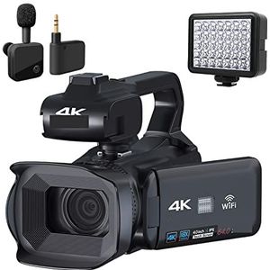 Videocamera Vlogcamera Recorder 4K Video Camera Live Stream Professionele Camcorder 64MP Fotografie Digitale Camera Draaien Touch Screen Vlog Recorder(No SD Card,With MIC Light)