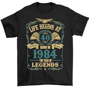 buzz shirts 40e verjaardag T-shirt voor heren, leven begint bij 40, gemaakt van biologisch katoen, geboren in 1984, Zwart, M