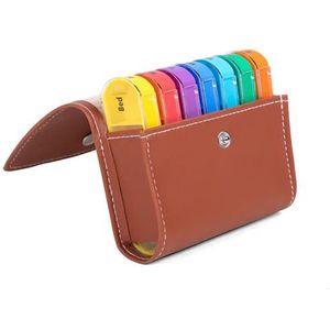 Tiardey 7 dagen pillendoos 4 keer per dag,Wekelijkse medicatie herinneringsdoos bevat oranje lederen PU draagtas