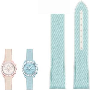 dayeer Voor Omega Planet Joint Name Series Bijpassende siliconen horlogeband Arc Interface Waterdicht Vervang horlogeband (Color : Blue white-No buckle, Size : 20mm)