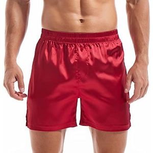 Amy Coulee Satijnen slaapshorts heren nachtkleding boxershorts, rood, M