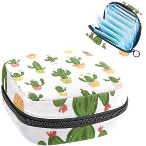 Leuke groene cactus planten patroon maandverband opbergtas grote menstruatie cup zakje met rits, menstruatie pads tas winkel panty voeringen tampons voor meisjes vrouwen