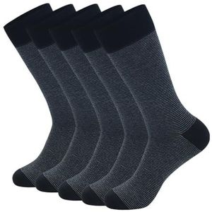 YIJIANUO 5 Pairs Grote Maat Mode Business Mannen Jurk Sokken Streep Zwart Grijs Pure Mannen Katoenen Sokken Maat EU41-48, 5 paar-NH003, EU41-48