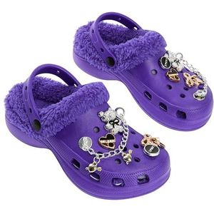 CityComfort Clogs voor meisjes, tieners, tuinschoenen met fleece gevoerd, met afneembare bedels, kinderschoen met riem, cadeau voor meisjes, Paars, 32 EU