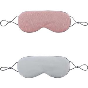 Set van 2 warme en koude slaapmaskers van zachte zijde voor dubbel gebruik met verstelbare elastische band (roze/blauw)