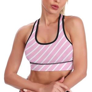 Candy Pink Diagonale Streep Patroon Vrouwen Tank Top Sport BH Yoga Workout Vest Atletische Bras