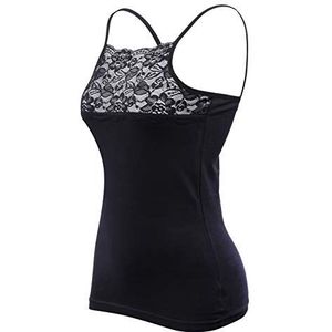 Maria Angel Dames effen katoenen vest top kant trim hals ontwerp cami strappy hemdje 5010, Zwart, L