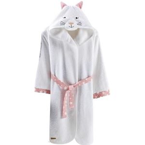 Badjas Kind Meisje Badstof, Superzacht Turkse Katoen, Met Capuchon, Absorberend, Comfortabel, Dikke Kinderbadjas voor Kinderen, Kat, Wit (7-8 Jaar)