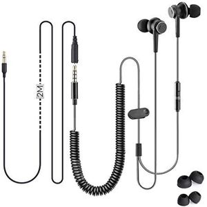 Avantree HF027 Tv-hoofdtelefoon, lange kabel, met microfoon en 5,5 m verlengsnoer voor PC, metaal, stereo in-ear headset, oordopjes met wentelkabel