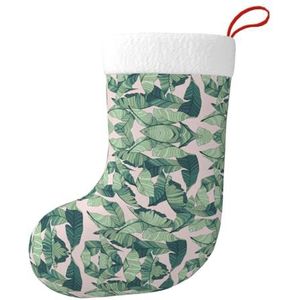 SDEGTHO Groene palmboom bladeren roze 18 inch kerst kous voor trap decoratie, vakantie decor kousen, open haard opknoping
