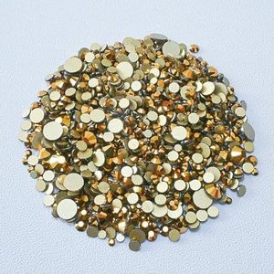 SS4-SS20 Mixformaat Helder Kristal Goud Plat Achter Strass Decoraties DIY Glitterstenen 3D Nail Art Accessoires-Mijn Goud-Mixformaat SS3-SS20