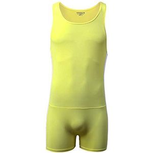 Juflam Mannen Worstelen Singlet Atletische Turnpakje Bodysuit Gym Sportkleding Ondershirt, C-geel, L
