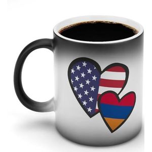 In elkaar grijpende harten Amerikaanse Armenië vlag koffiemok gepersonaliseerde kleur veranderende mok warmtegevoelige koffie theekop voor vrouwen mannen