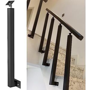 Verstelbare zwarte metalen trapleuningen met beugels - Duurzame stalen leuningpaal for binnen- en buitenterrassen, veranda's en trappen(90cm/35.4in Black 10pack)