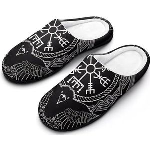 SANYJRV Norse Mythology Tattoo heren katoenen pantoffels winter warme harige huispantoffels retro stijl casual pantoffels voor slaapkamer woonkamer, Kompas, 11-12(44-45)