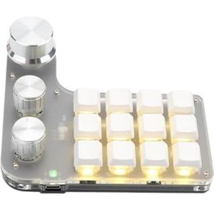 QPSJXN Aanpasbare macropad Bluetooth met 3 draaiknoppen en 12 toetsen Switchible RGB mechanisch toetsenbord voor creatieve software en spelkoppelingen (Upgrade BT RGB White)