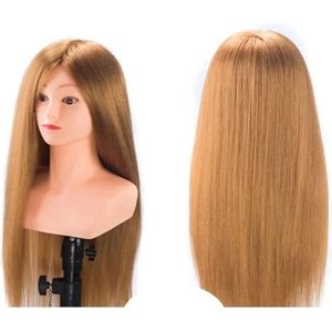 Trainingshoofd 85% menselijk haar Professionele mannequin hoofd met schouders kapper oefenkapsel kapperspop(Golden 1)