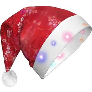 TyEdee Valentijnsdag hart bloem print Kerstman hoed, LED verlichting kerst hoed, familie unisex kerst decor hoed, grappige kerstmuts