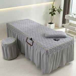 Grijs,70x190cm(S),LDLCYCN Massagetafel Bedrok Met Gezichtsgat Spa Massage Bed Hoes Met Rok Schoonheidssalon Massage Matrashoes Sprei Ademende Beauty Bed Rok Vierkant Rond Hoofd