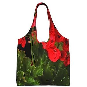 YNCATXZ Rode geraniums Canvas Tote Bag voor Vrouwen Esthetische het Winkelen Zakken Schoudertas Herbruikbare Boodschappentassen, Zwart, Eén maat