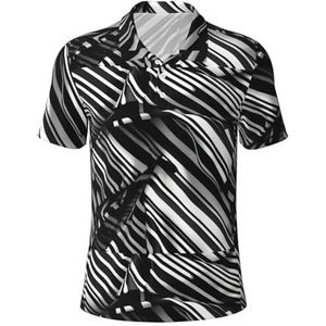 AYYQWE Zwart-wit Geruite Strepen Print Polo Shirts Korte Mouw Vochtafvoerende Casual Outdoor Activiteiten Camping Golf, Zwart, 3XL