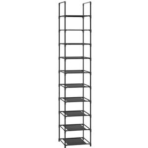 SONGMICS Schoenenrek, 10 niveaus, schoenenrek, schoenenopberger, smal, 33 x 33 x 173 cm, metalen frame, planken van vliesstof, voor hal, slaapkamer, zwart LSR110B02
