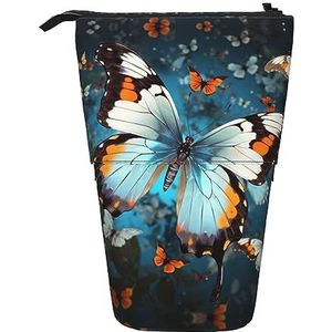 RLDOBOFE Vlinder(2) Afdrukken Potlood Tas Stand-Up Intrekbare Potlood Doos Organizer Pen Houder Opbergtas Cosmetische Tas Voor Kantoor Kerst Vakantie Gift, Zwart, Eén maat
