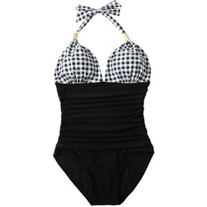 Vrouwen Eendelige Badpakken Een Stuk Badpak Vrouwen Effen Badpak Halter Bodysuit Push Up Badpak Strandkleding Plus Size Badmode, B3857bw, L