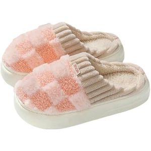 RINDE Katoenen pantoffels Dames Warme Pluche Slippers Indoor Thuis Winter Dikke Platform Slippers Rooster Patroon Zachte Zool Mode Katoenen Slippers, roze, 38/39 EU