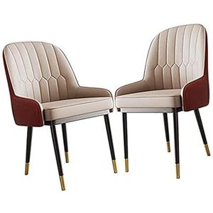Set van 2 keukeneetstoelen, lederen fauteuils met accent in de woonkamer met ergonomische armleuningen, rugleuning en metalen poten