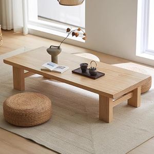 ZENCIX Lage salontafel om op de vloer te zitten, Japanse vloertafel massief hout, houten salontafel meubels voor woonkamer, receptieruimtes, tatami