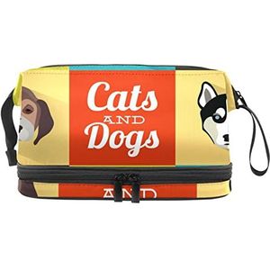 Grote capaciteit reizen cosmetische tas,Dierenportret Set met plat ontwerp,Make-up tas,Waterdichte make-up tas organisator, Meerkleurig, 27x15x14 cm/10.6x5.9x5.5 in