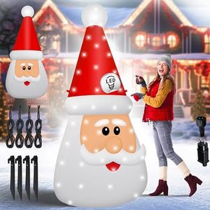 KESSER® Opblaasbare kerstman, kerstmanhoofd, XXL, 250 cm, led-verlichting, bevestigingsmateriaal en geluidsarme ventilator, kerstfiguur, kerstdecoratie voor binnen en buiten, weerbestendig, IP44